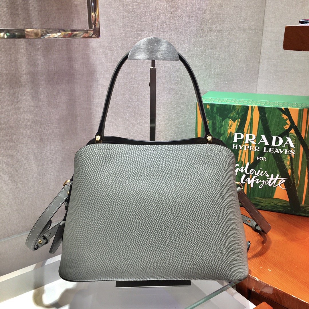 Prada Matinee Saffiano Leather Handbag Bag Tote Grey 1BA282